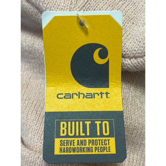 NEW Carhartt Women's Pink Knit Cuffed Fold Up Logo Patch Beanie Cap Hat One Size - Picture 3 of 4